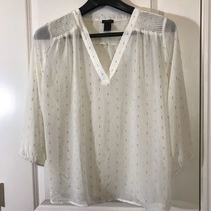 Ann Taylor Sheer Ivory Blouse with Gold stitching
